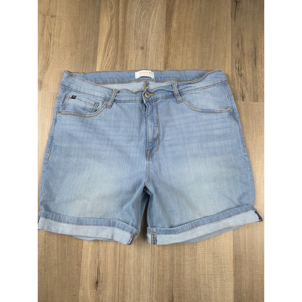 Curve Appeal Light Wash Blue Denim Cuffed Jean Shorts Womens Size 14 VFJ00026X